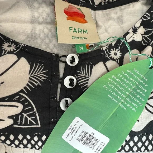 NWT FARM Rio Macaw Elegance Long Sleeve Mini Dress in Black/White - Size Medium - Picture 6 of 6